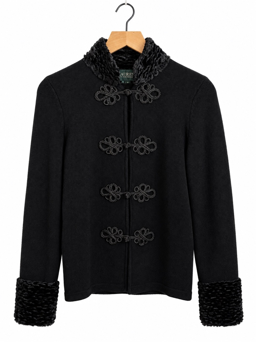 Lauren Ralph Lauren Wool Cashmere Frog Closure Cardigan Jacket Small Black